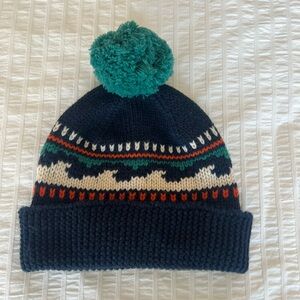 Faherty Navy and Green Pom-Pom Beanie